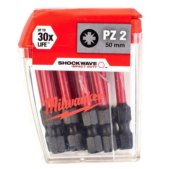 MILWAUKEE 50MM PZ2 10PK TICTAC SHOCKWAVE IMPACT BIT SET