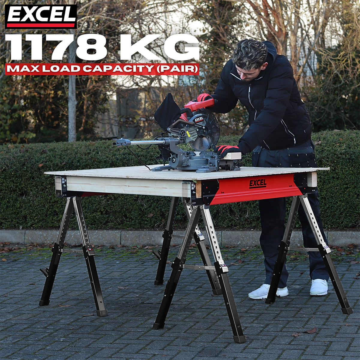 EXCEL 6288 HEAVY DUTY STEEL SAWHORSE TWIN PACK ADJ LEGS