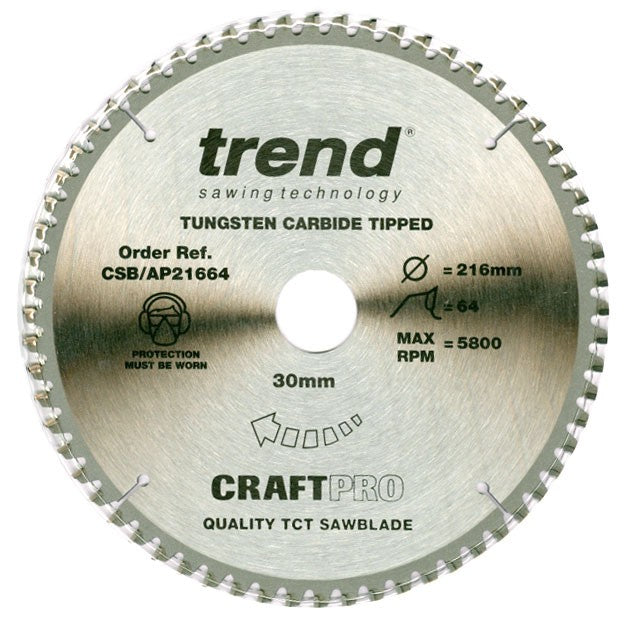 CSB/AP21664 TREND 216MM 64T 30MM BORE BLADE TRIPLE CHIP