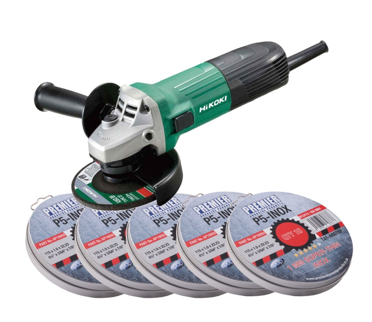 HIKOKI G12STX 115MM GRINDER 240V + 5O DISCS (5 X 10)