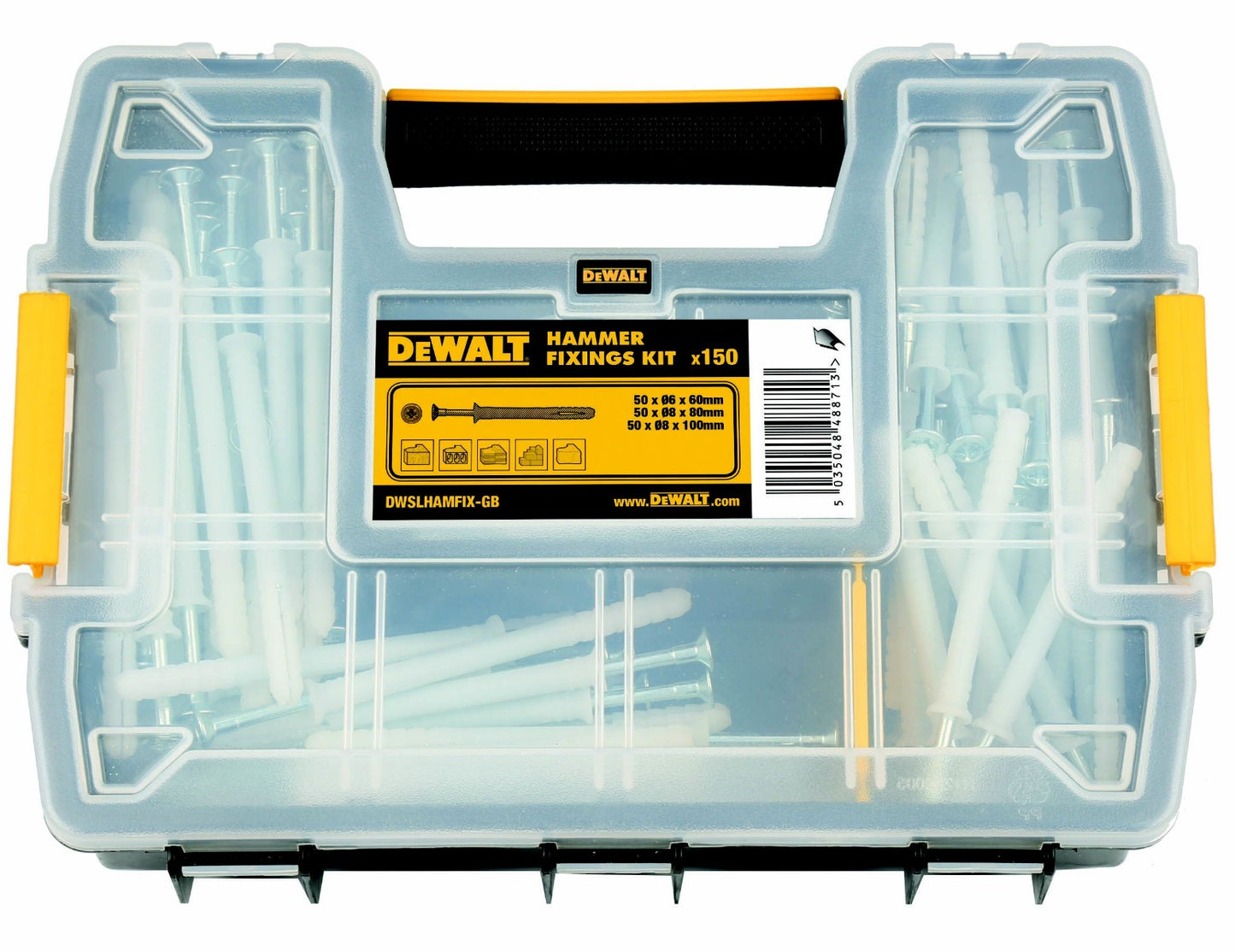 DEWALT HAMMER FIXINGS X 150 IN PLASTIC CASE
