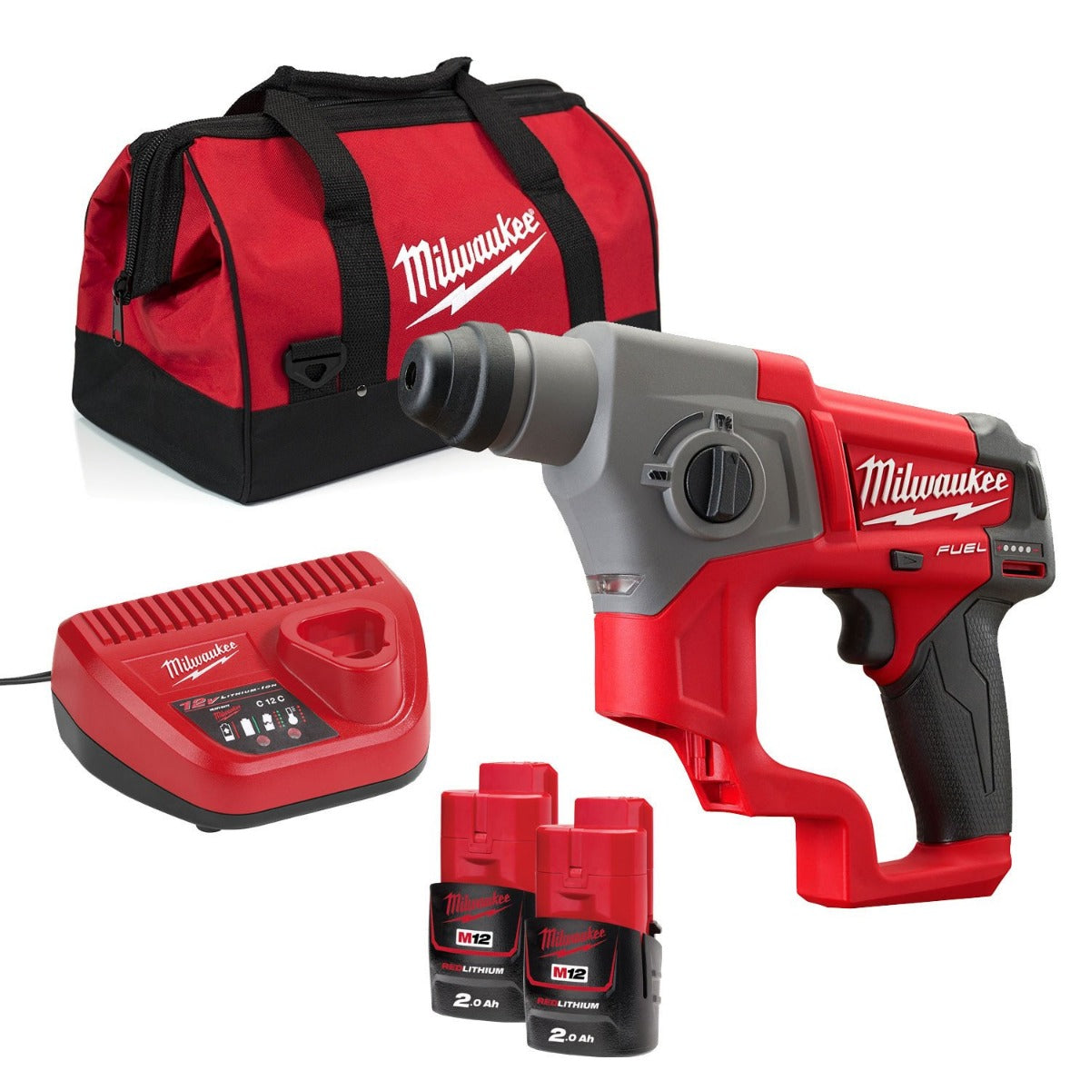 MILWAUKEE M12CH-202B 12V SDS+ DRILL IN BAG 2 X 2.0AH