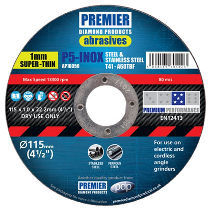 PREMIER 115 X 22.2 X 1mm INOX BLADE TIN OF 10 P5-INOX