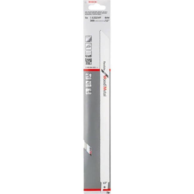 BOSCH S1222VF 12" RECIP SAW BLADE FLEXIBLE WOOD/METAL 5PK