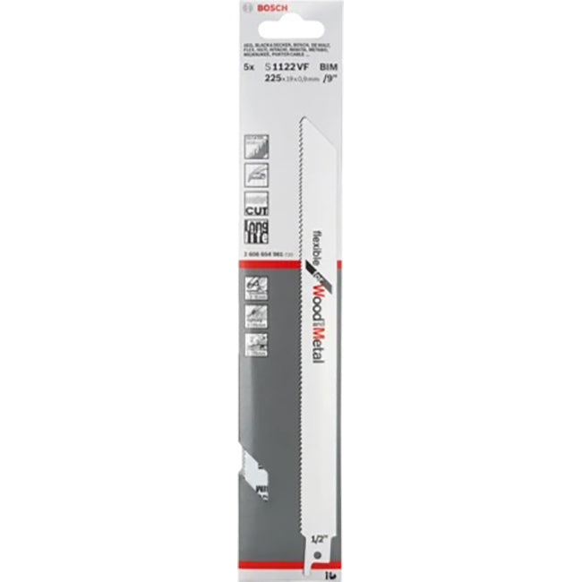 BOSCH S1122VF 9" RECIP SAW BLADE FLEXIBLE WOOD/METAL 5PK