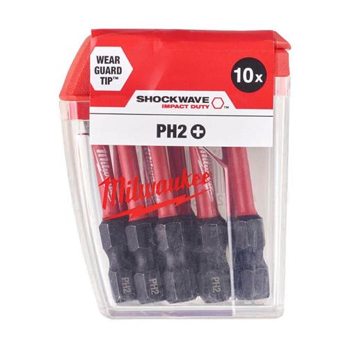 MILWAUKEE 50MM PH2 10PK TICTAC SHOCKWAVE IMPACT BIT SET