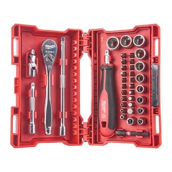 MILWAUKEE 1/4" RATCHET DRIVER AND SOCKET SET 38 PIECE