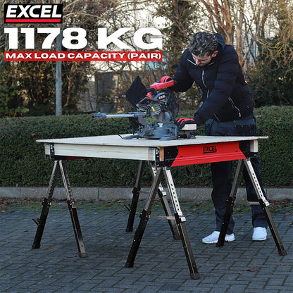 EXCEL 6288 HEAVY DUTY STEEL SAWHORSE TWIN PACK ADJ LEGS