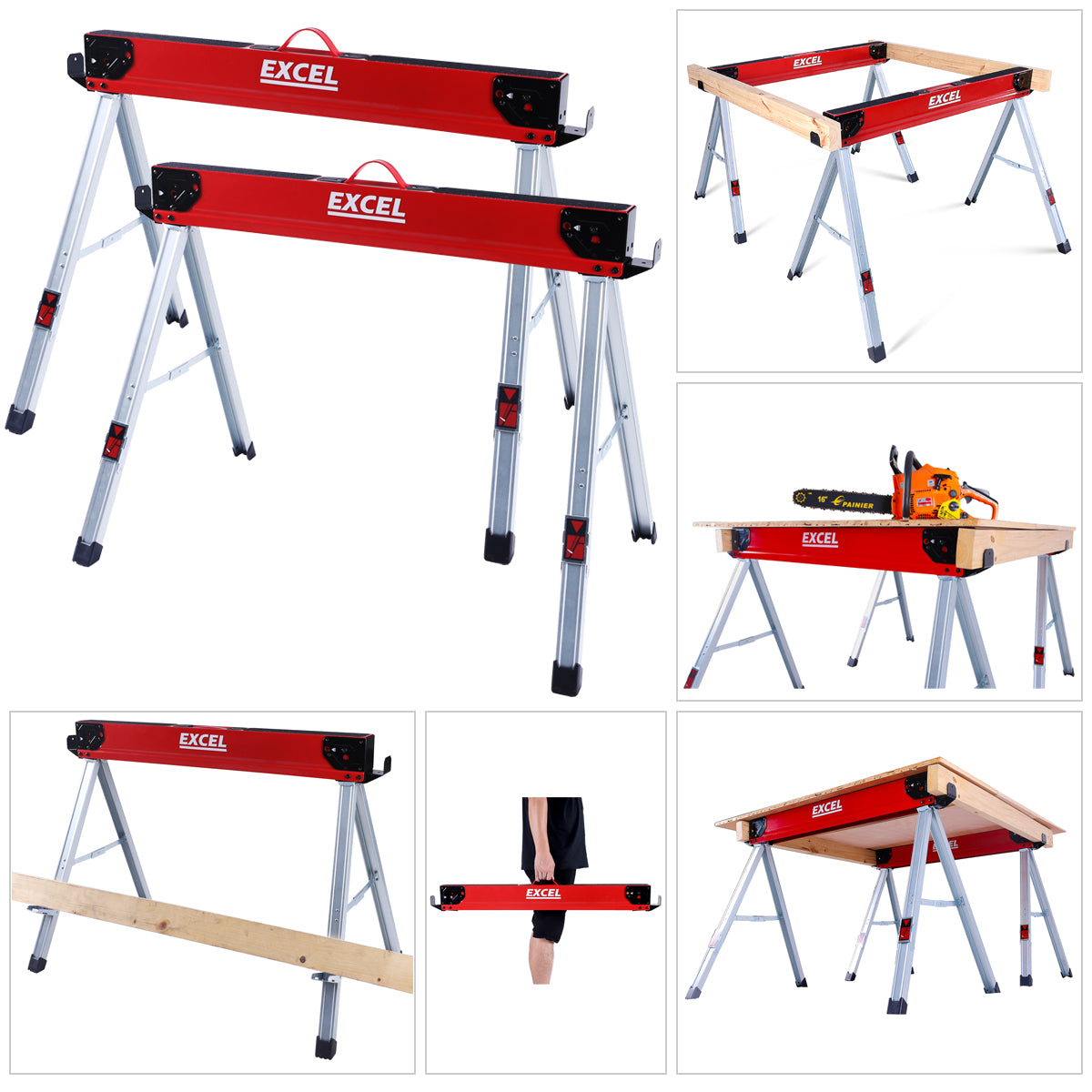 EXCEL 8502 HEAVY DUTY STEEL SAWHORSE TWIN PACK 1000KG CAP
