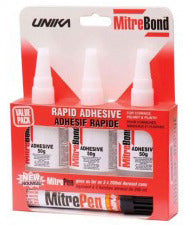 UNIKA MITREBOND TRIPLE PACK 3 X 50G GLUE + ACTIVATOR PEN