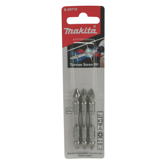 MAKITA PZ2 65MM BITS (3 PACK) TORSION POZI FOR IMPACT DRIVER