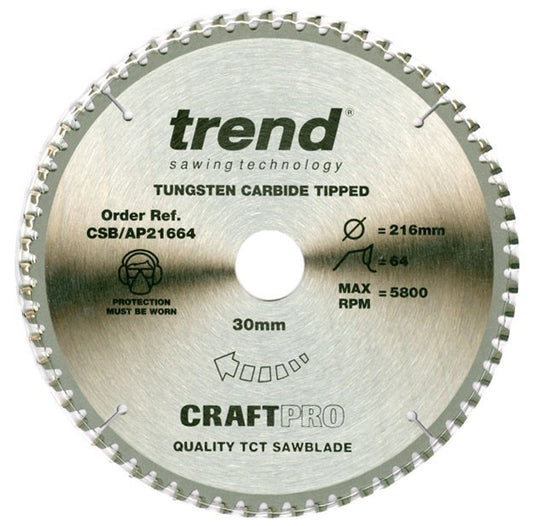CSB/AP21664 TREND 216MM 64T 30MM BORE BLADE TRIPLE CHIP