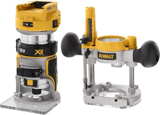 DEWALT DCW604 18V XR ROUTER C/W FIXED & PLUNGE BASE BODY