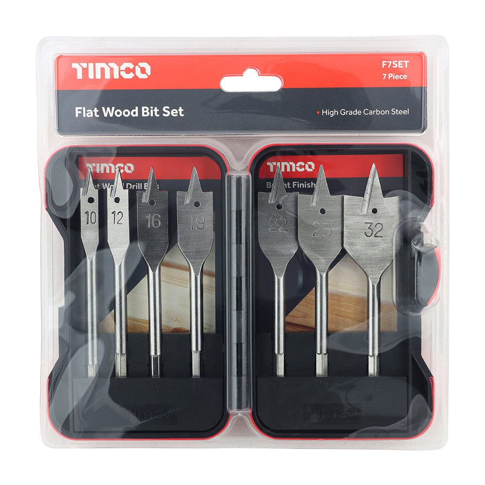 TIMCO 7PC FLAT BIT SET IN CASE 10 - 32MM