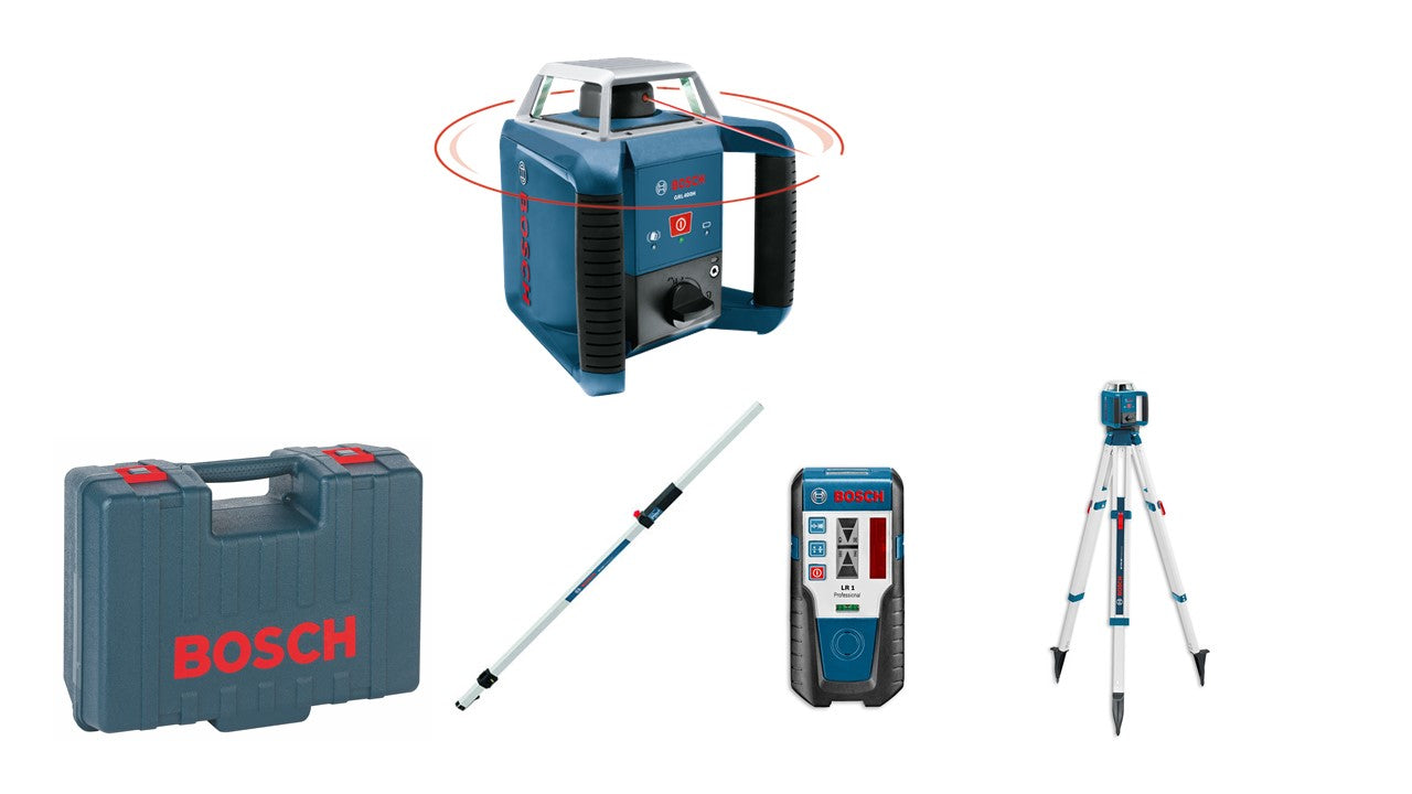 BOSCH GRL400H ROTARY LEVEL KIT RECEIVER STAFF TRIPOD