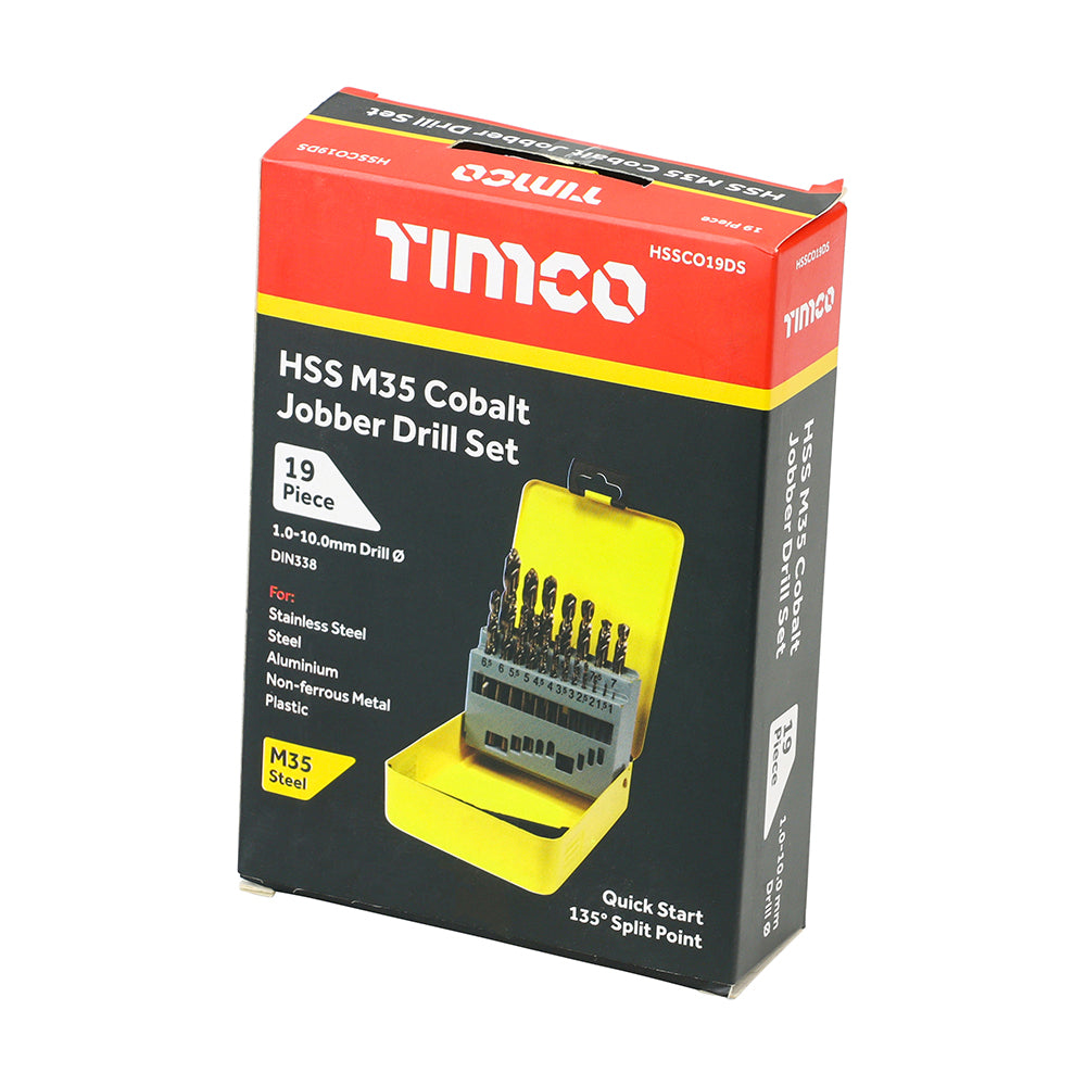 TIMCO HSS COBALT SET 19PC 1.0 - 10.0mm
