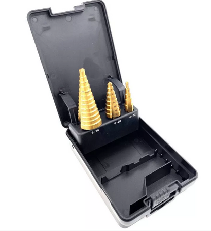 PTI 3PCE HSS STEP DRILL SET PTI0287 6-30MM 6-20MM 4-12MM