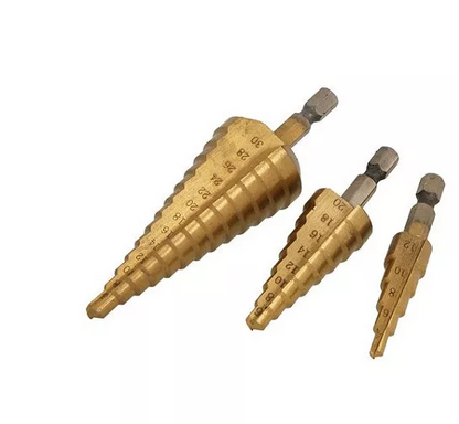 PTI 3PCE HSS STEP DRILL SET PTI0287 6-30MM 6-20MM 4-12MM