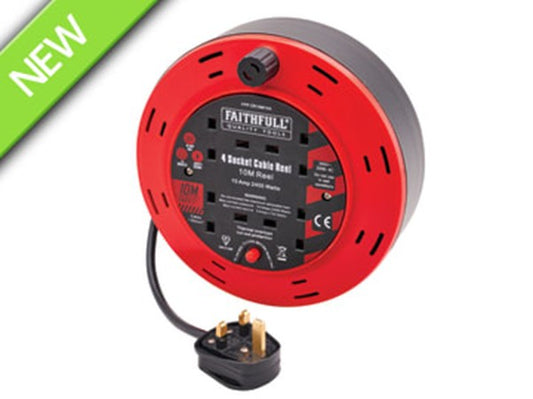 10m 10A Cable Reel (4 Sockets) Faithfull