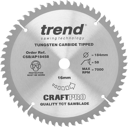 CSB/AP18458 TREND 184MM 58T 16MM BORE ALUM/PLAST SAW BLADE