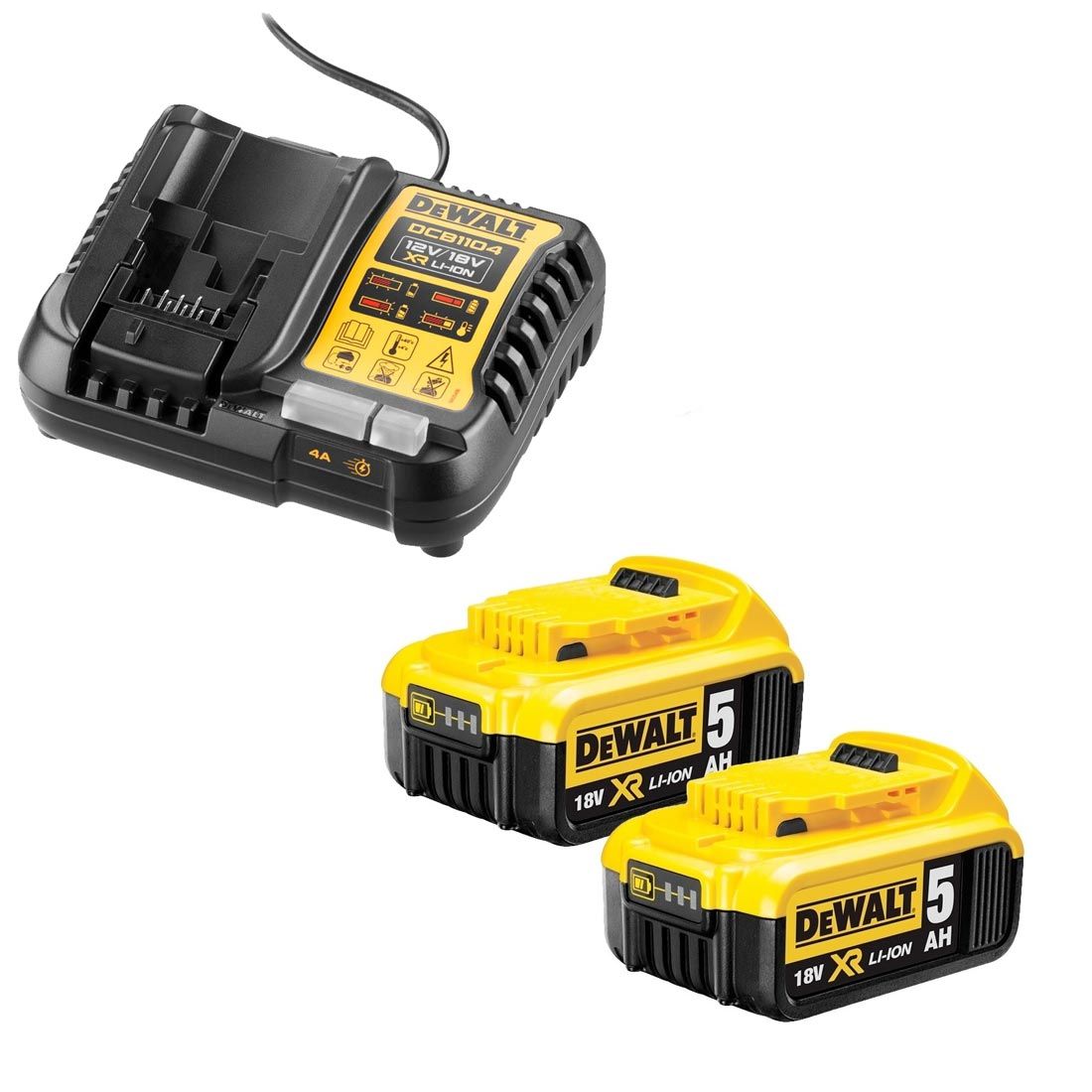 DEWALT 18V 5.0AH BATTERY X 2 + DCB1104 CHARGER DCB184
