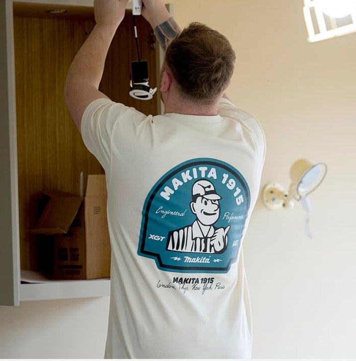 MAKITA ORIGIN T SHIRT WHITE SIZE MEDIUM 100% BCI COTTON