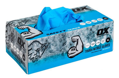 OX BLUE NITRILE XLARGE GLOVES (PACK OF 100) XL DISPOSABLE