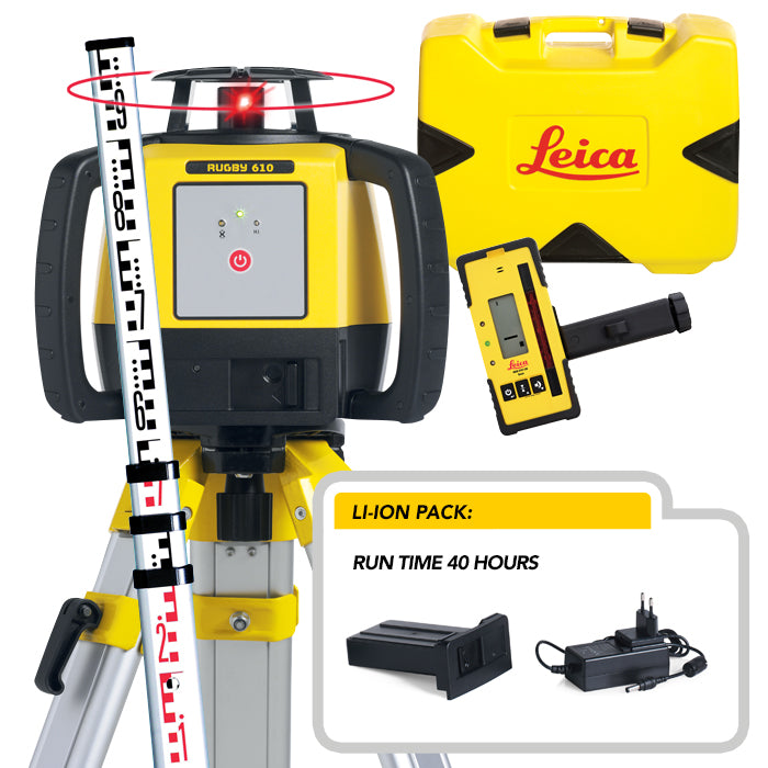 LEICA RUGBY 610 LI-ON ROTARY LASER C/W STAFF,CASE,TRIPOD