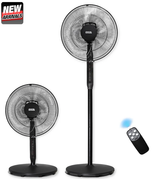 EXCEL 16" PEDESTAL FAN BLACK WITH REMOTE 31165