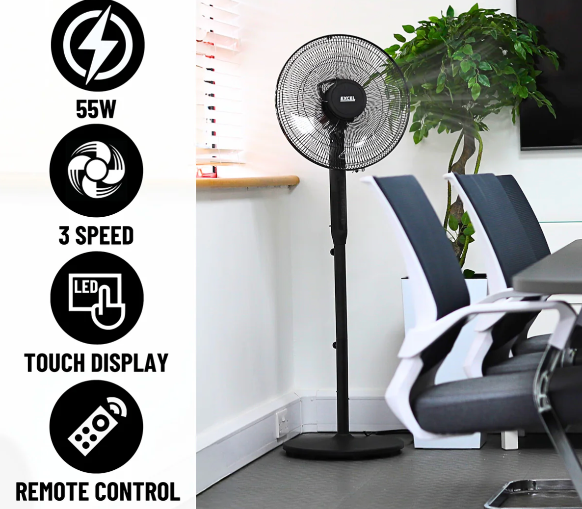 EXCEL 16" PEDESTAL FAN BLACK WITH REMOTE 31165
