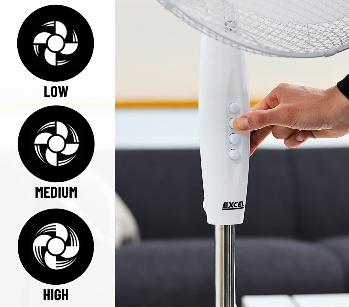 EXCEL 16" PEDESTAL FAN WHITE WITH CROSS BASE 3 SPEED 31164