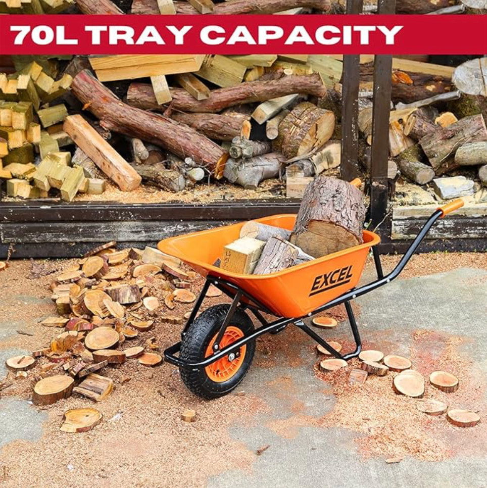 EXCEL 30808 70L WHEELBARROW WITH GALV STEEL TRAY
