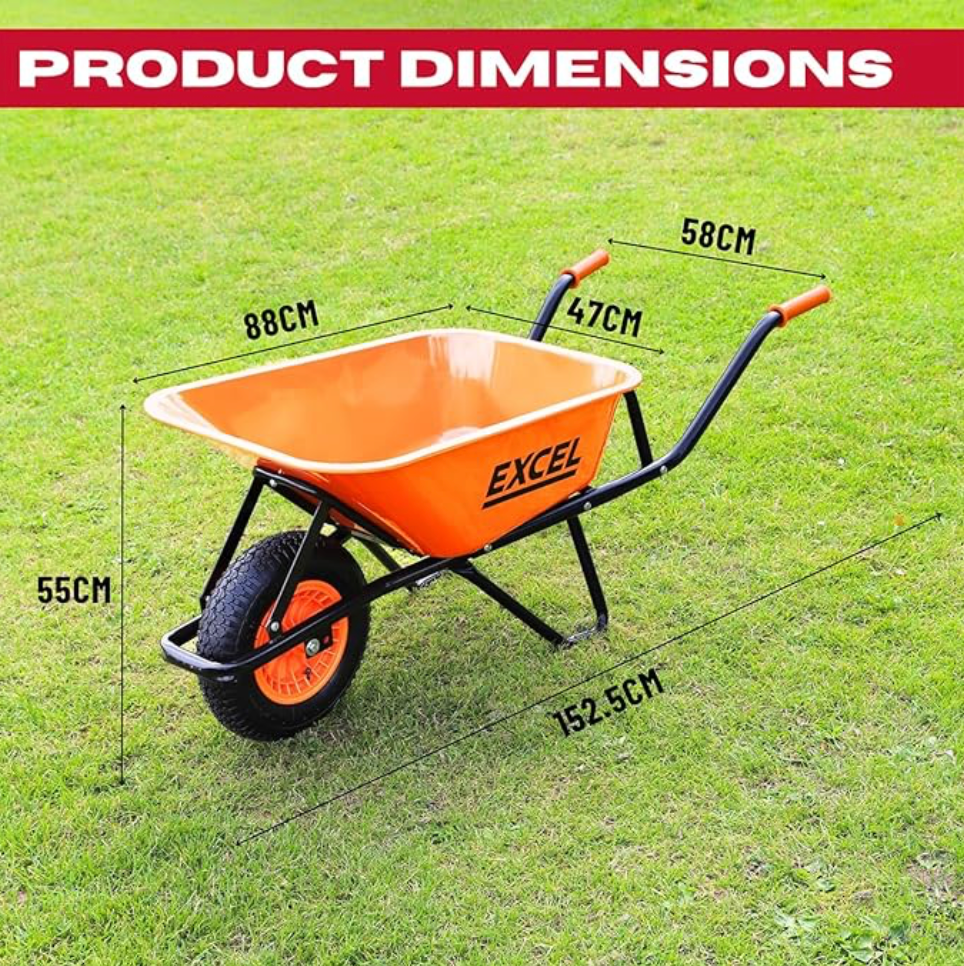 EXCEL 30808 70L WHEELBARROW WITH GALV STEEL TRAY