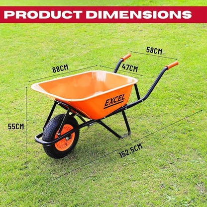 EXCEL 30808 70L WHEELBARROW WITH GALV STEEL TRAY