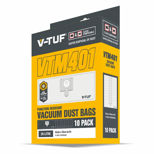 V-TUF VTM401 STACKVAC BAGS 10 PACK M CLASS RATED H13 20L