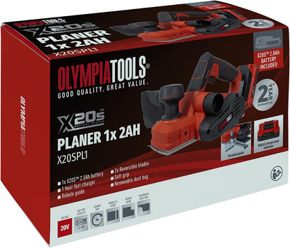OLYMPIA X20S 20V PLANER KIT 1 X 2.0AH BATTERY + ACCS